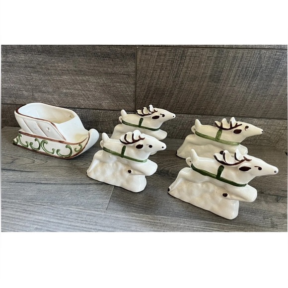 Vintage Christmas MCM Retro Deer Sleigh Art Pottery Rio Hondo Ceramic Reindeer - Picture 1 of 12